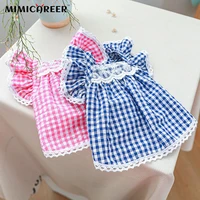 dog clothes spring summer comfortable breathable puppy kitten princess dress fashion fly sleeve plaid dress shirt pet clothing