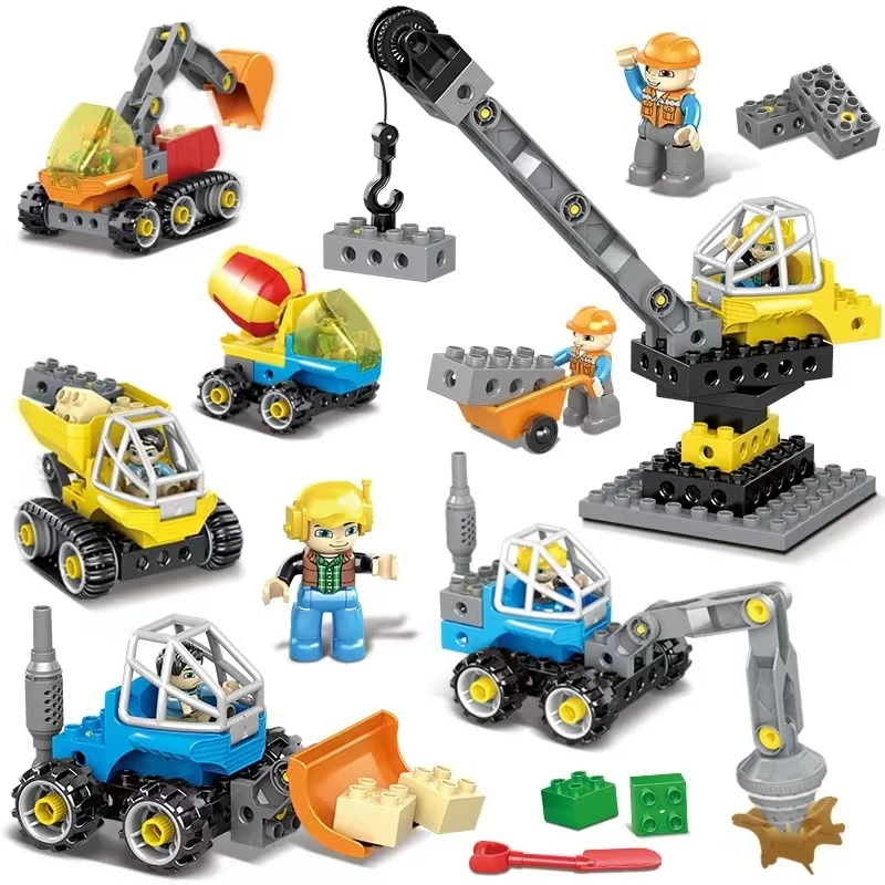 

Large Particle DIY Excavator Assembled Building Blocks Plug Crane Truck Construction Vehicle Education Childrens Toy Engineering
