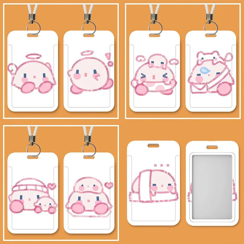 

Kirby Card Cover Waterproof Anti-Fouling Anti-Loss Cute Student ID Protection Slide Type Lanyard Cartoon Portable Convenient