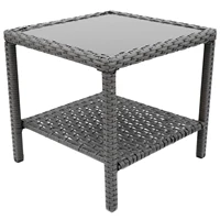 Small Outdoor Coffee Side End Table for Outside Patio Storage, Gray All Weather Wicker with Glass Top, Square