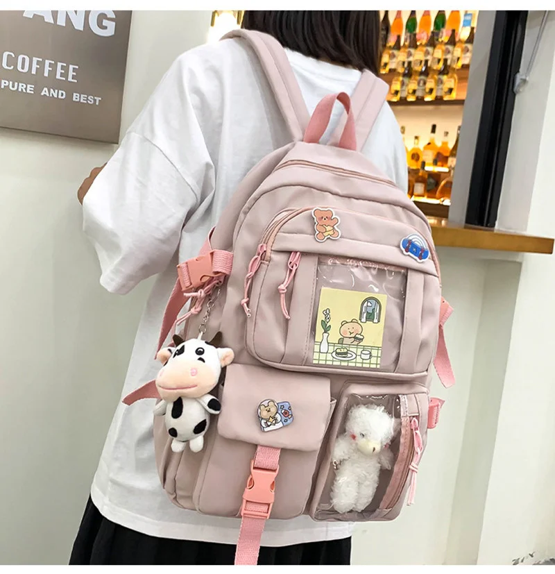 

2023Cute Women Backpacks Waterproof Multi-Pocket Nylon School Backpack for Student Female Girls Kawaii Laptop Book Pack Mochilas