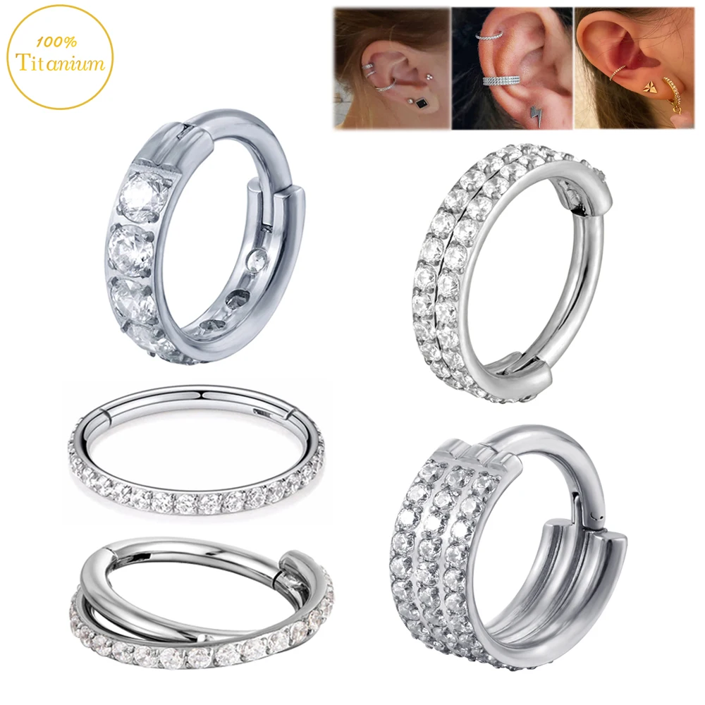 

Septum Piercing Nose Rings G23 Titanium Zircon Hoops Hinged Segment Clicker Ear Cartilage Earrings Tragus Helix Piercing Jewelry