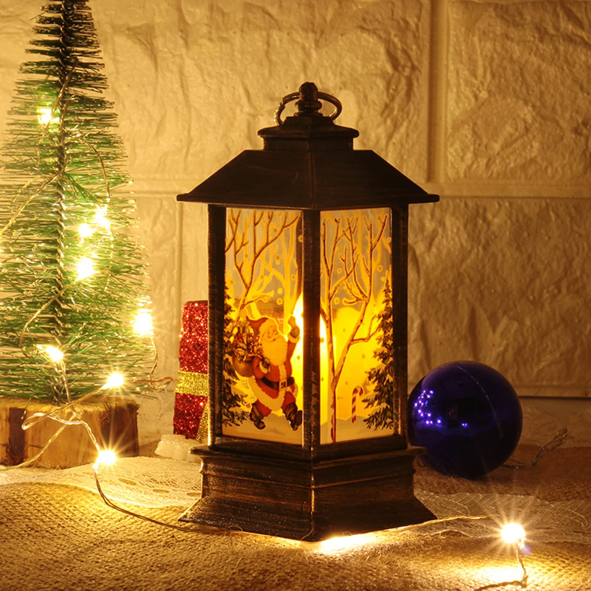 Led Glowing Lantern Simulation Cande Light Lamp Snowman Elk Merry Christmas Decoration Candle Scene Ornament Xmas Gifts