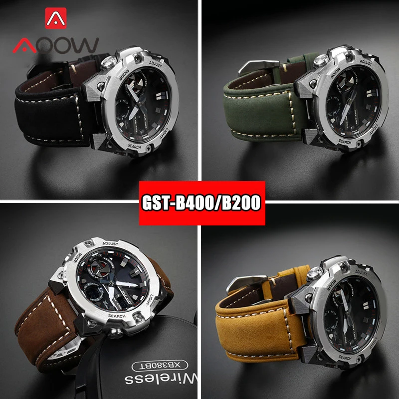 Genuine Leather Cowhide Strap for Casio G-Shock G-Steel GST-B400 GST-B200 Stainless Steel Buckle Matte Men Bracelet Watch Band