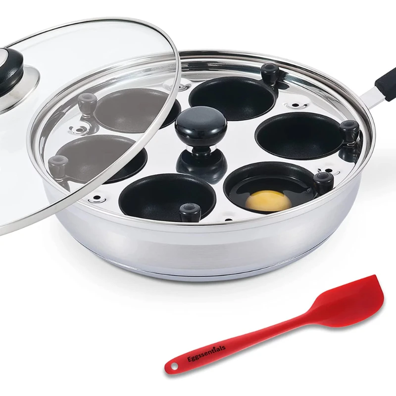 

Stainless Steel Egg Poacher Pan Non Stick Poached Egg Cooker with Spatula
