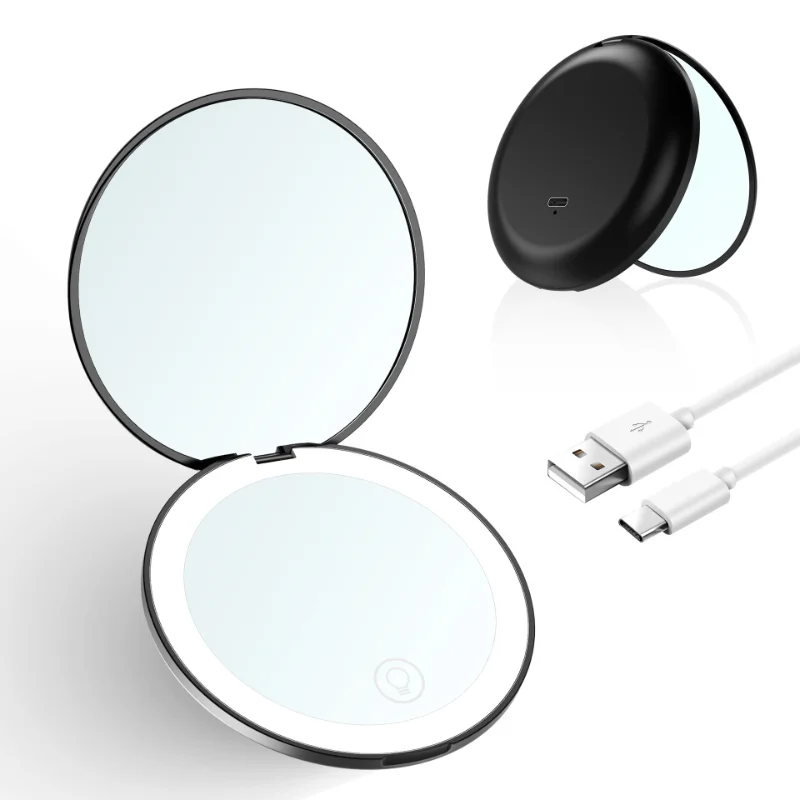 

Small Makeup Mirror LED Light Cosmetic 2 Side Folding Makeup Compact Pocket Mirror Women Luminous Effect Pink White Mini Mirror