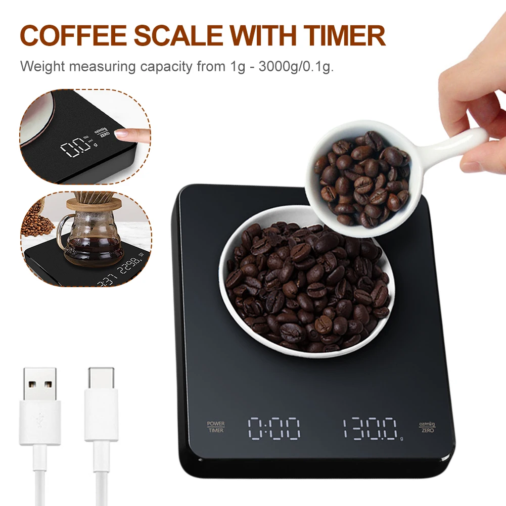 

Coffee Scale with Timer 1-3000g/0.1g Drip Coffee Scale High Precision Digital Kitchen Scale Tare g/oz/ml LED Screen with Backlit