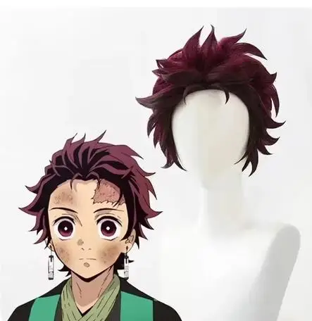 Парик для косплея Tanjiro Kamado из аниме парик коротких каштановых и коричневых