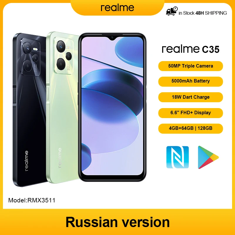 

realme C35 Smartphone 6.6 inch FHD 18W Quick Charge 50MP Camera 18W 5000mAh Battery Ultra Slim 3.5mm Jack Android Mobile Phone