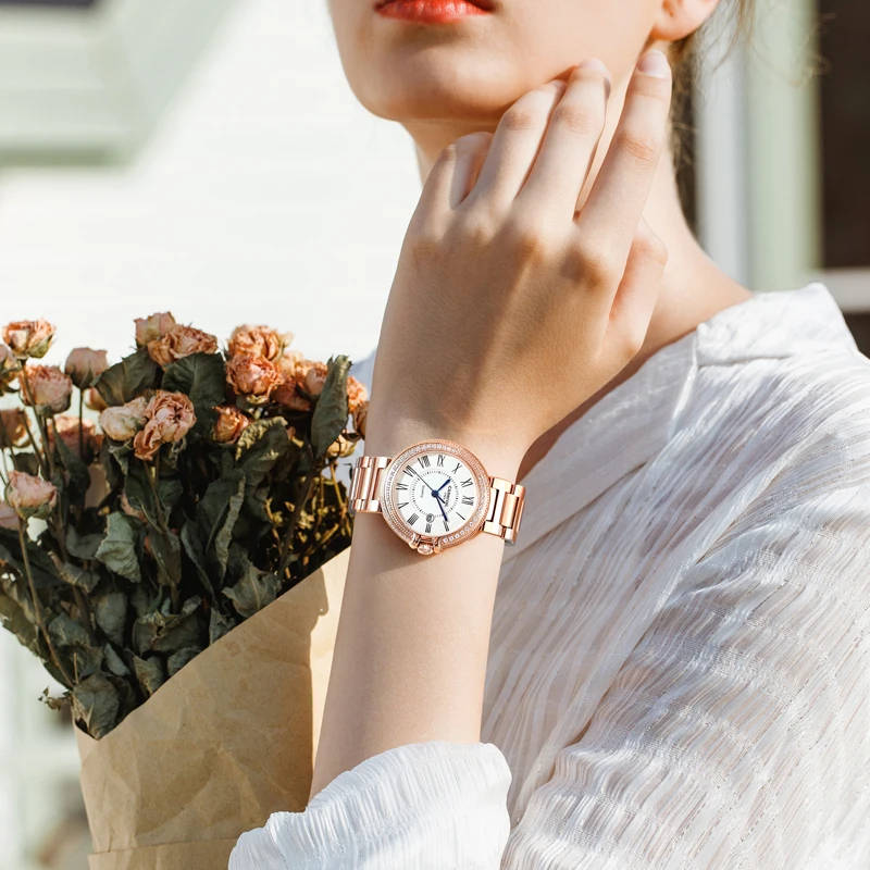CARNIVAL Fashion Quartz Wrist Watch Ladies Luxury Rose Gold Silver Girls Diamond Wristwatch Waterproof for Women Montre Femme