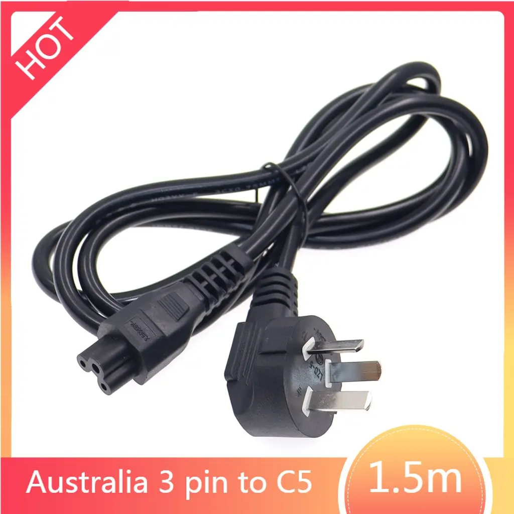Australia AU To C5 Power Cable Type I Flat 3 Prong Angel 90 Dergee Power Cord 10A 250V for Laptop Adapter Power Line 1.5m