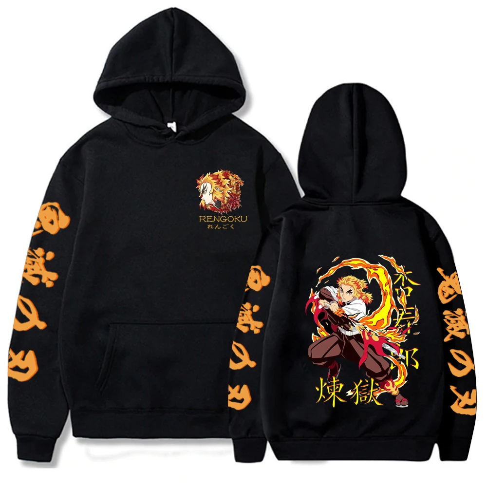 

2022 Anime Hoodies Demon Slayer Hoodie Men Women Kyojuro Rengoku Hooded Sweatshirts Oversize Harajuku Streetwear Men's Clothing