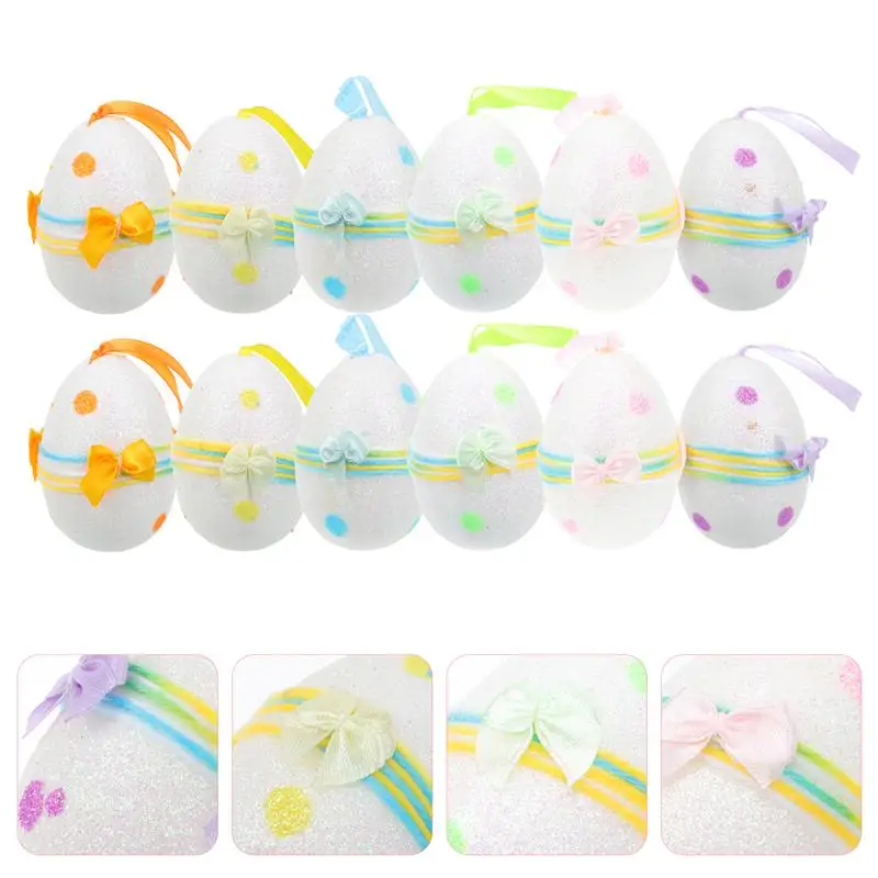 

12pcs Handcrafting Pendants Hand Painted Eggs Plastic Pendants Easter Layout Props