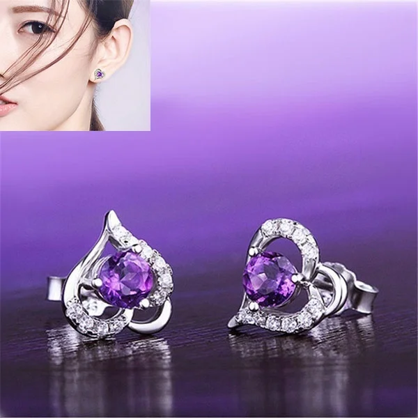 

Delysia King Heart-shaped Amethyst Earrings Women Fashion Crystal Jewelry