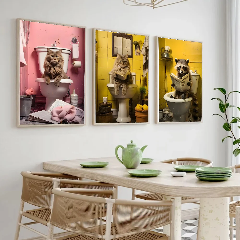 Милый и забавный постер в виде туалета с животными для творчества из крафт-бумаги