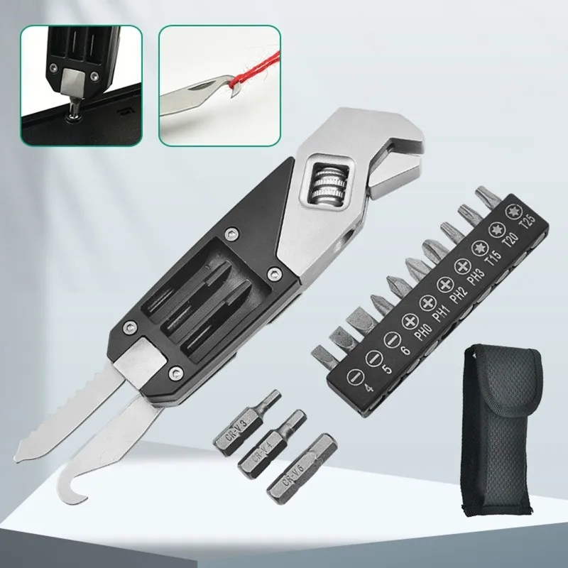 Multi-tool Adjustable Wrench Screwdriver Folding Pocket Knife Key Kit For Camping Survival Cycling Bike Bicycle Repair Hand Tool