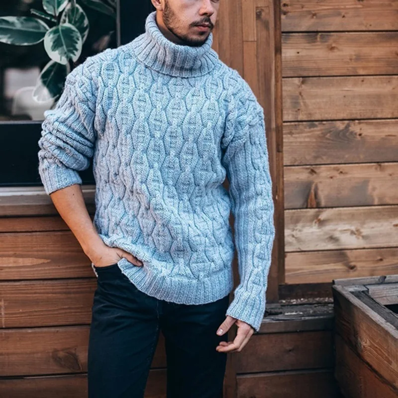 

2022 Autumn and Winter European and American Fashion Casual Solid Color Turtleneck Pullover Knitted Sweater Men's Top Trend