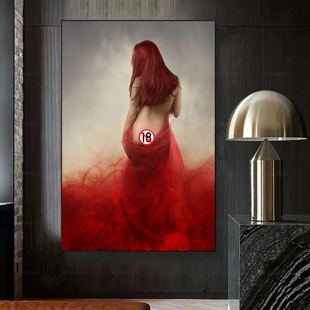 

Red Sexy Nude Woman Canvas Painting Modern Mural Art Canvas Poster And Prints Wall Pictures For Living Room Home Decor Cuadros