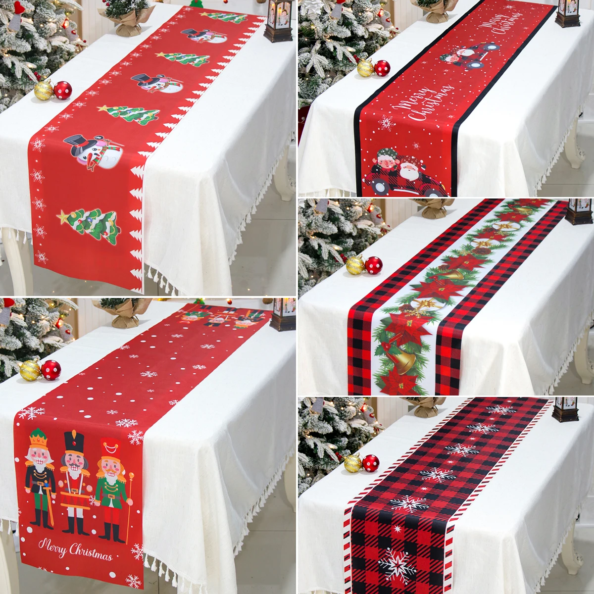Polyester/Cotton Christmas Table Runner Christmas Decor For Home Tablecloth 2022 Navidad Kerst Xmas Gifts New Year 2023 Natal