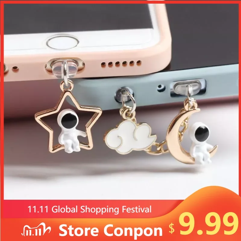 

Dust Plug Charm Astronaut Charge Port Anti Dust Plug Phone Pendant Kawaii Type C Dust Protection Cap For iPhone Stopper
