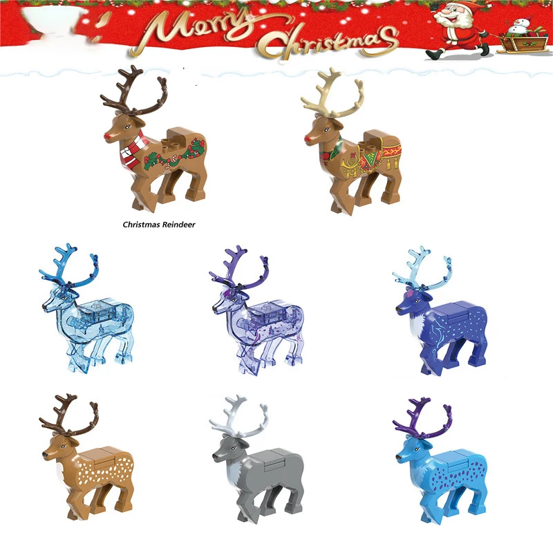 

Конструктор MOC Рождественский с оленями, совместимые фигурки Санта-Клауса, оленя, лось, детали, кирпичи, детские игрушки «сделай сам», подарок на Рождество