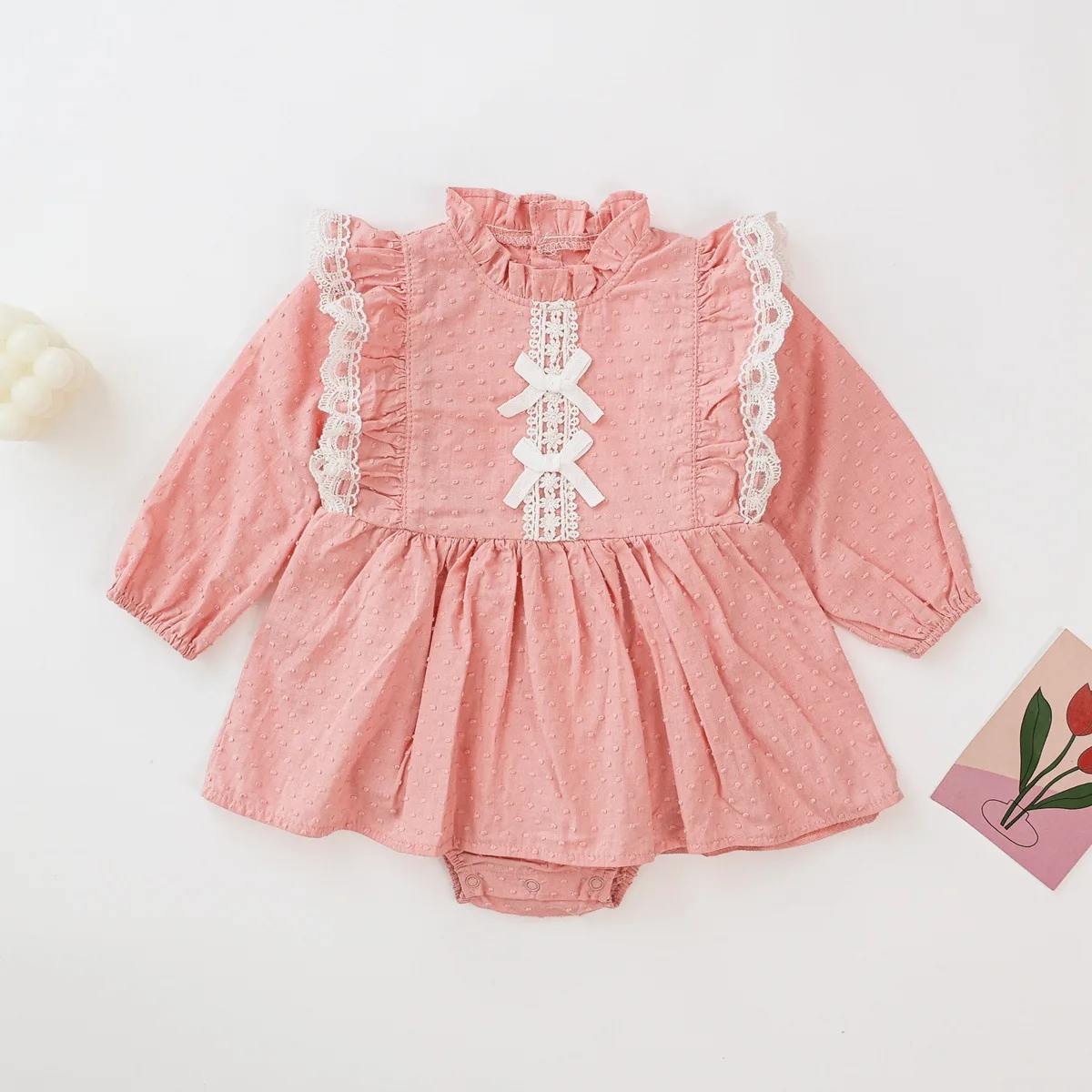 

0-3T Lace Bow Baby Girls Romper Fall Newborn Kid Baby Clothes Long Sleeve Cotton Jumpsuit Cute Sweet Princess Outfits