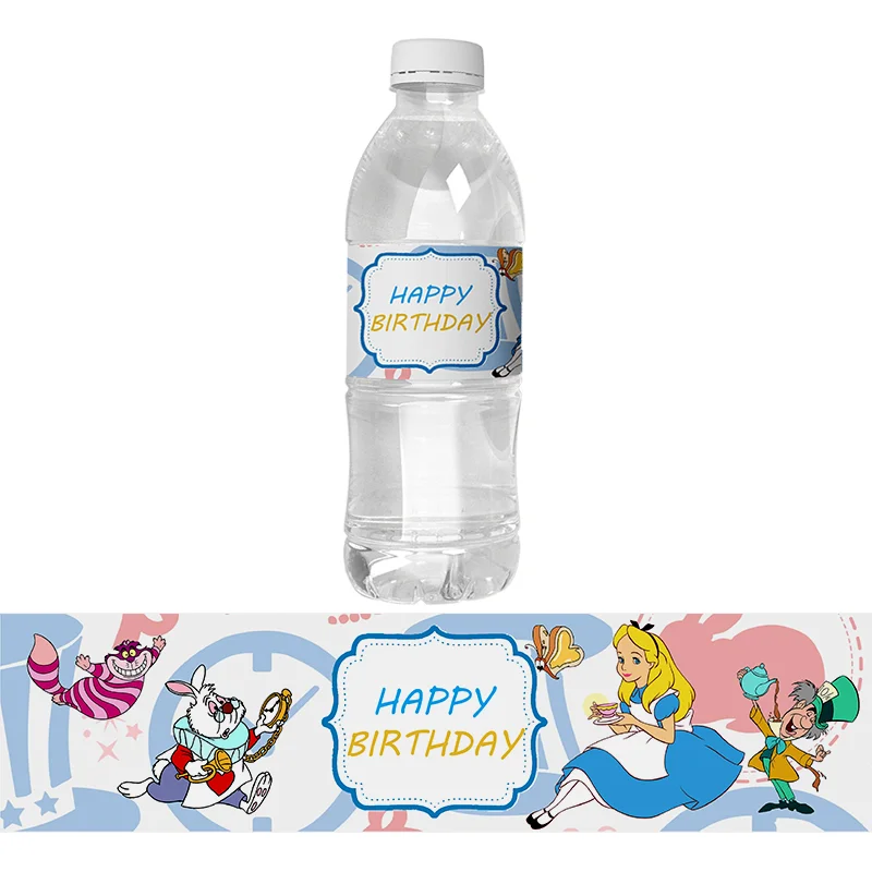 

6pcs Alice In Wonderland Theme Party Water Bottle Wraps Labels Sticker Decoration Kids Birthday Event Party Decorations Supplies