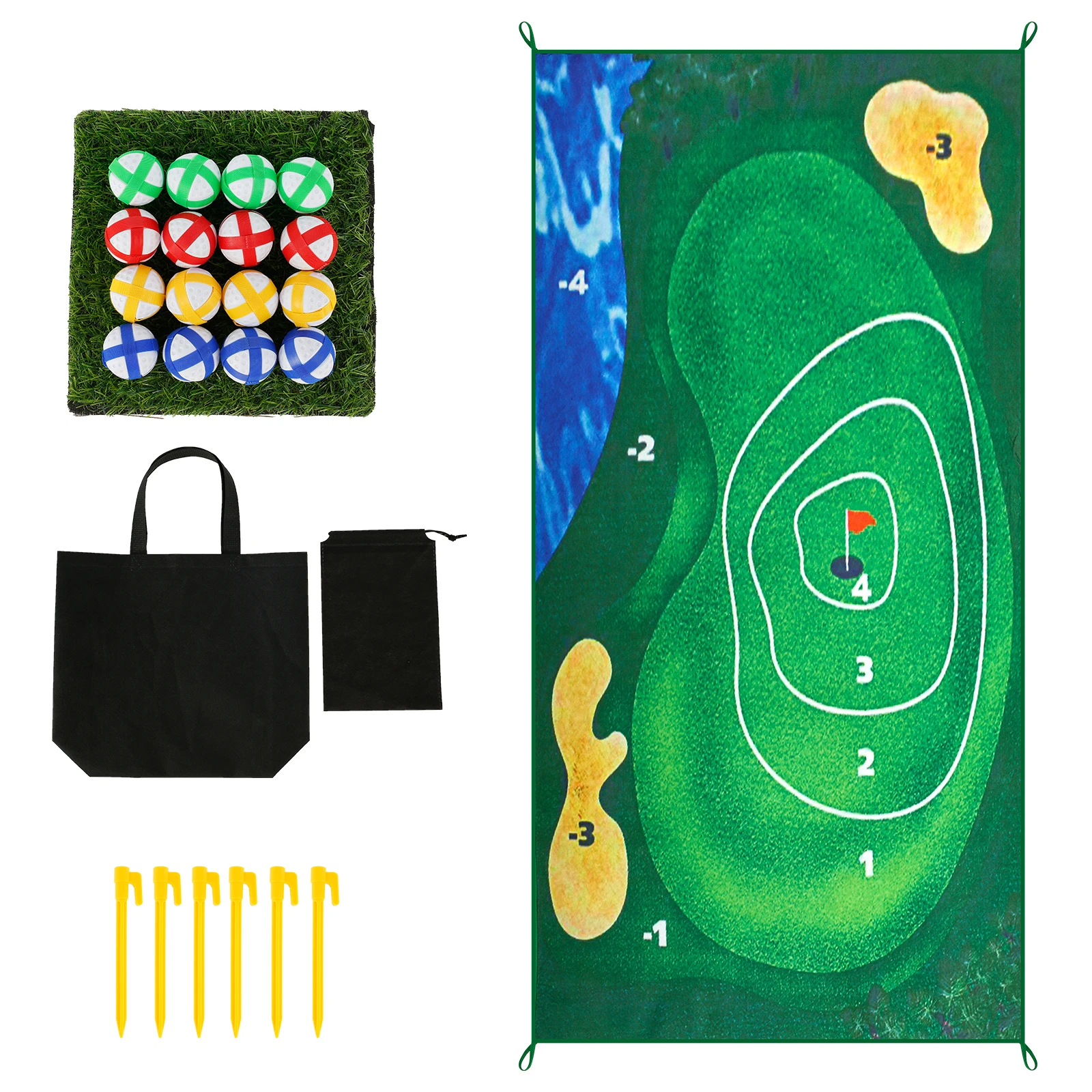 

Casual Golf Game Set with Mat and 16 Balls Portable Foldable Golf Game Training Mat Easy to Play Golf Practice Mats Creative