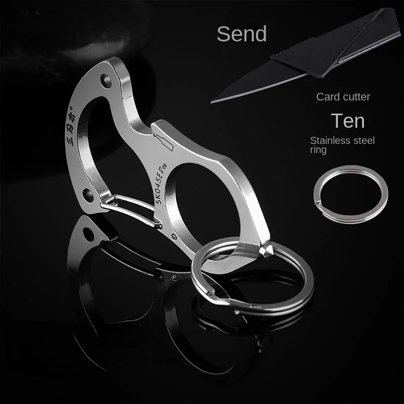 Stainless Steel Multi-Functional Keychain Survival Tool Brass Knuckle Outdoor Car Hanging Buckle Safety Buckle Hammer