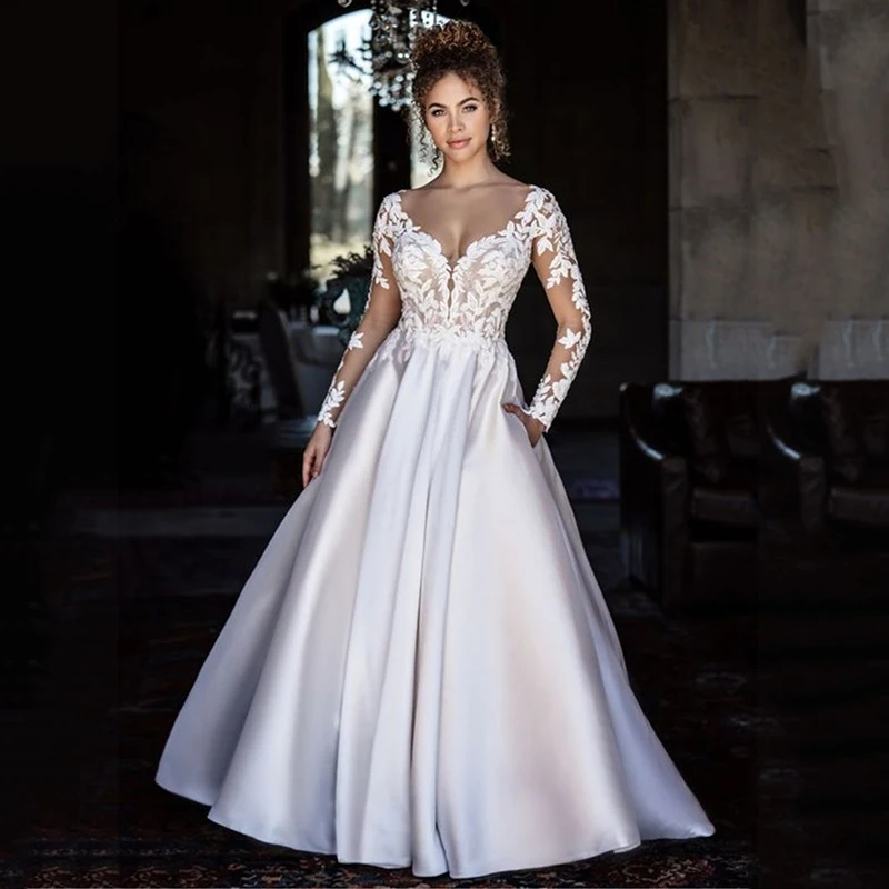 

Smileven Princess Wedding Dresses Ball Gown V Neck Top Lace Pleats Bride Dress Puff Sleeve Wedding Gown Vestido De Noiva 2023