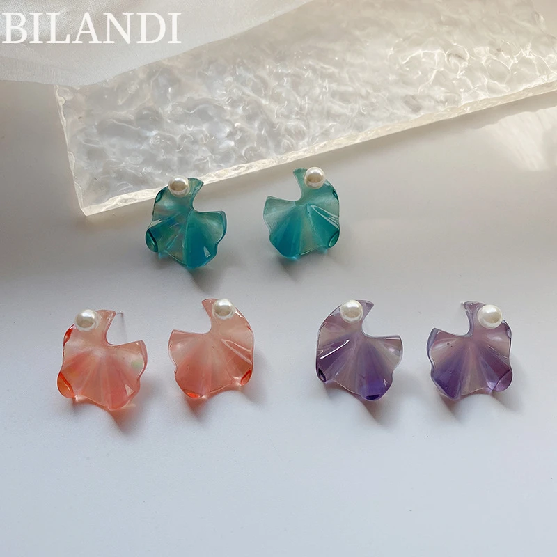 

Bilandi Modern Jewelry Geometric Resin Earrings 2022 New Trend Hot Sale Pearl Green Pink Purple Drop Earrings For Women Gifts
