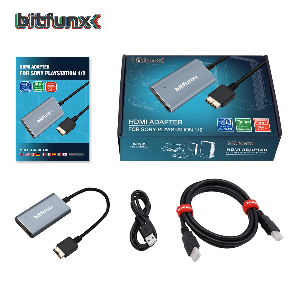Конвертер Bitfunx PS2 в HDMI для игровых консолей PS1 PlayStation 1/2 с переключателем RGB YPbPr |