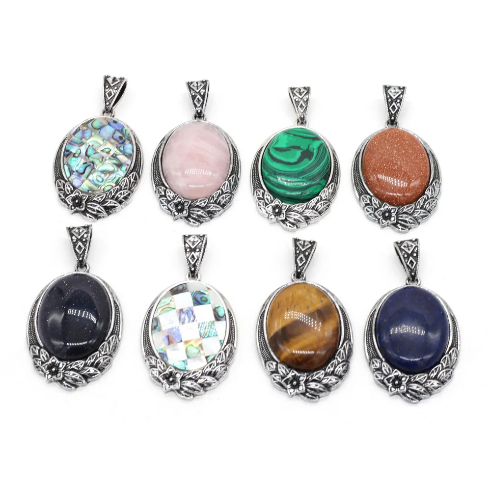 

Natural Stone Rose Quartzs Agate Abalone Shell Pendant For Jewelry MakingDIY Necklace Earring Accessories Gems Charm Gift40x60mm