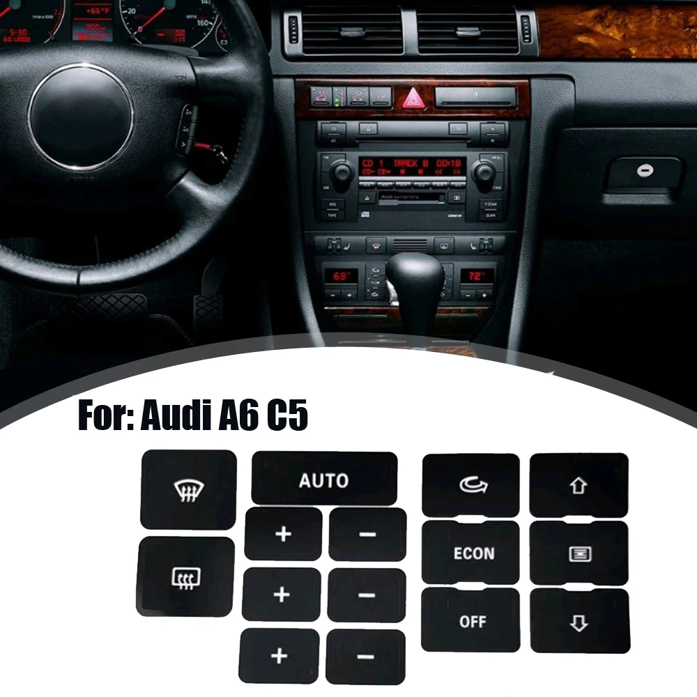 1 шт., матовые черные наклейки для салона автомобиля, автомобильный кондиционер, климат, кнопка управления обогревателем, ремонтная наклейка для Audi A6 C5