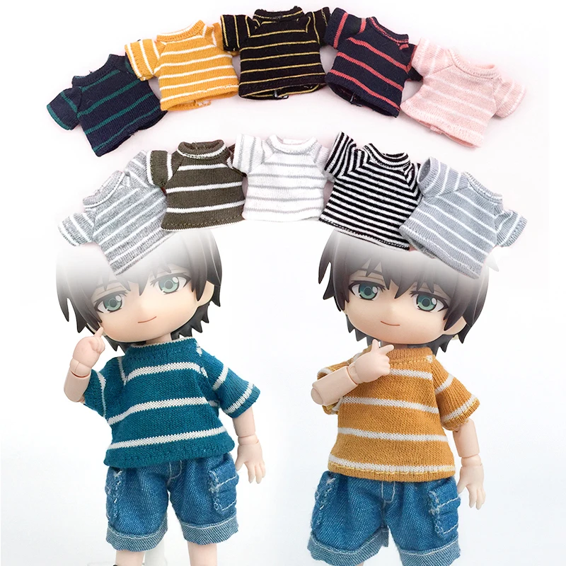 

D04-A221 children handmade toy 1:12 ob11 gsc bjd pd9 doll Accessories summer short sleeve striped top 1pcs