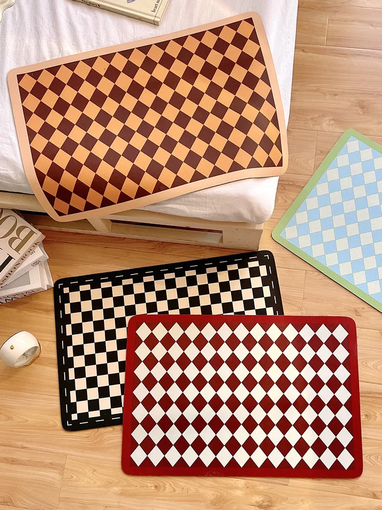 

Chessboard Bathroom Carpet, Quick Drying Anti-skid Bathroom Carpet, Machine Wash Dry, Bathroom Carpet Red/yellow/black