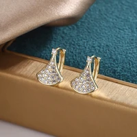2022 fashion earings jewelry retro simple ins style earrings design sense geometric diamond plated real gold small fan earrings