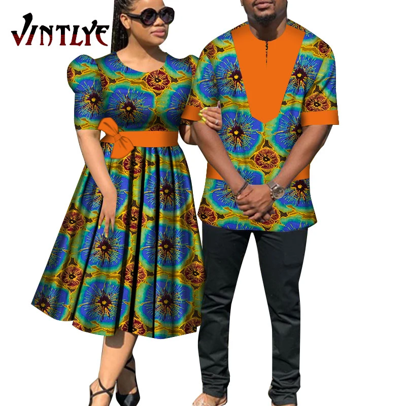 Африканская одежда для пар женские платья и мужские комплекты рубашек