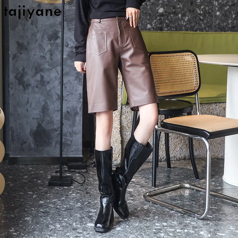 Tajiyane New Genuine Leather Pants Women Clothing Korean Fashion High Waist Sheepskin Pants for Women Trousers Roupas Femininas