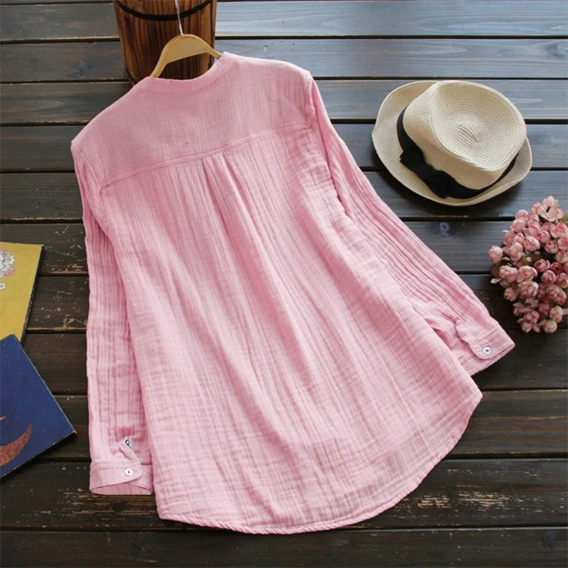 Женская блузка на пуговицах с длинным рукавом и V-образным вырезом