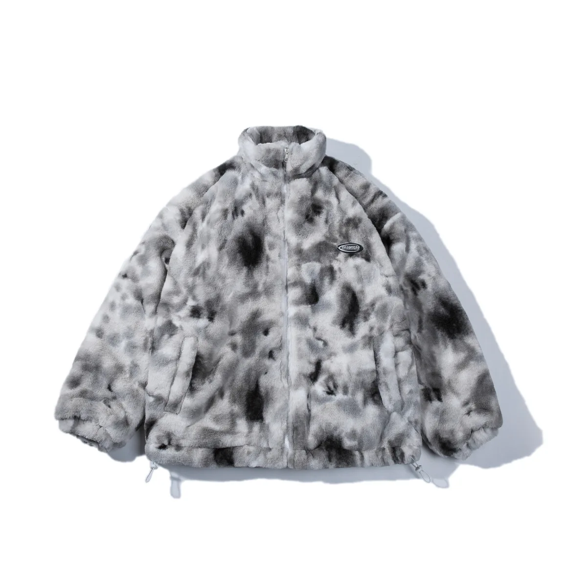 Tide brand winter tie-dye rabbit plush jacket men's and women's cotton-padded jacket couples outfit hip-hop loose ins tide