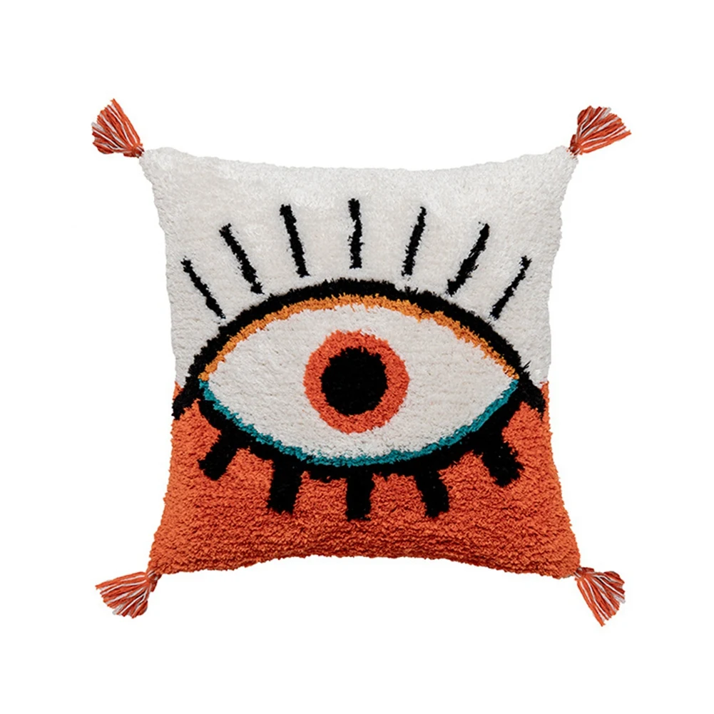 

Tufted Home Decor Tassel Cushion Cover Geomeotric Pillow Case Glasses Pattern Embroidery Pillow Cover D