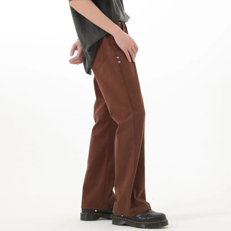 Coffee/Black Jeans Men Slim Fashion Casual Straight Jeans Mens Streetwear Korean Loose Denim Pants Mens Bell-bottom Trousers