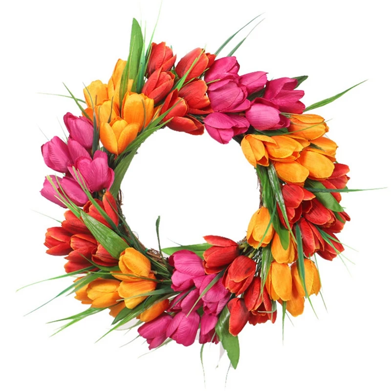 

Artificial Tulip Wreath Spring Summer Wreath For Front Door Porch Farmhouse Garden Wedding Party Wall Window Home Decor