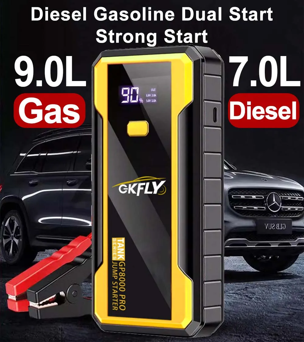 

GKFLY 8000A Портативное пусковое устройство для автомобиля, внешний аккумулятор, зарядное устройство для автомобильного аккумулятора 12В, пусковое устройство для бензиновых и дизельных автомобилей