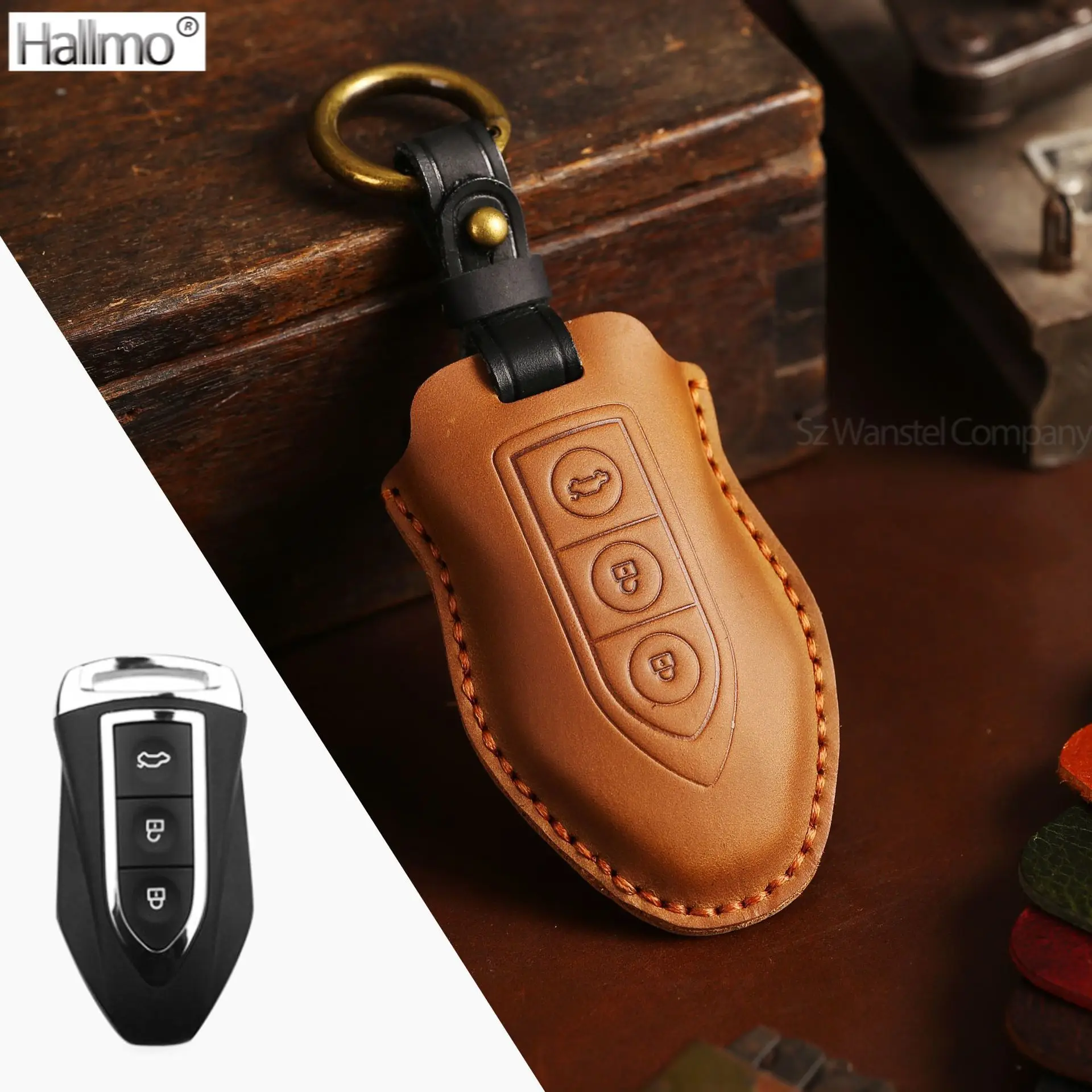 

Hallmo Leather Car Smart Key Case Key Fob Cover Bag Shell for Zotye T600 T700 SR7 SR9 Z700 Z500 Zotye Auto Keychain Accessories