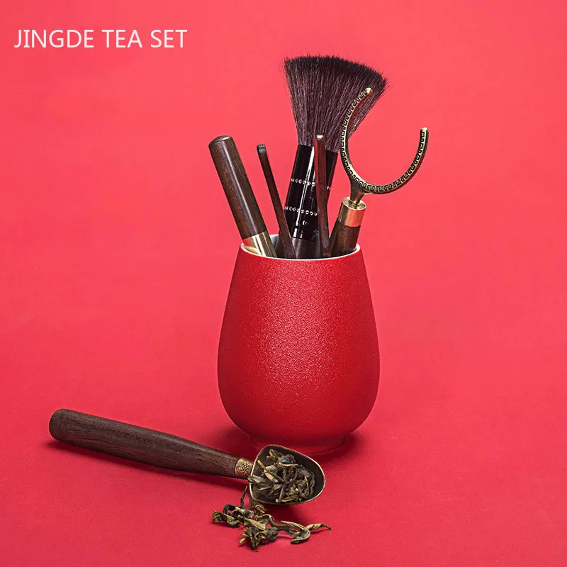 

Традиционный инструмент для чайной церемонии, чайный поднос, набор из шести джентльменов, черное дерево, художественное украшение, Свадебный чайный набор, аксессуары, зажим для чая, чайная ложка