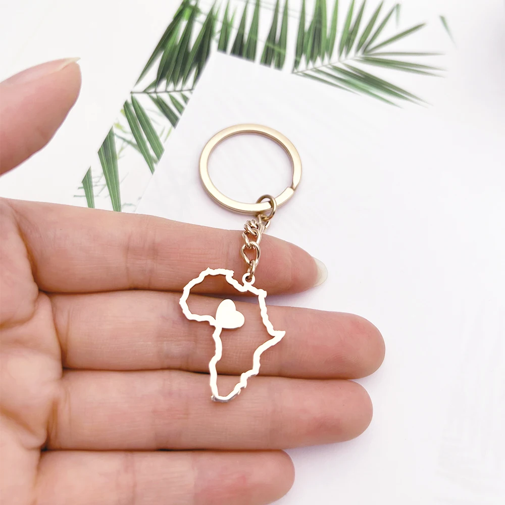 

Stainless Steel African Map Keyring with Heart Keychain for Women Men Bag Car Key Pendant Accessories Jewelry Friendship Gifts