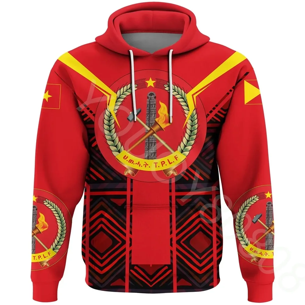 

African Region National Flag Men's Casual Sports Loose Round Neck Sweater Hoodie Printed Tigray Badge New Pullover