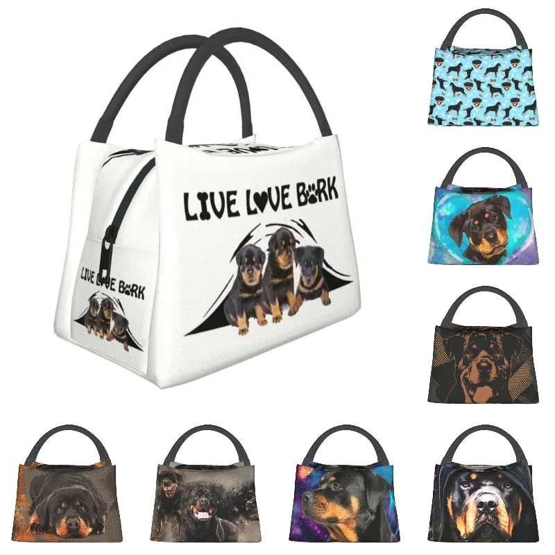 

Live Love Bark Rottweiler Puppies Thermal Insulated Lunch Bags Animal Dog Resuable Lunch Tote for Camping Travel Meal Food Box